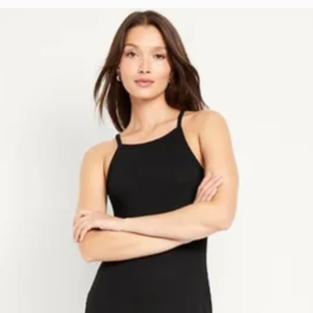 Old Navy Sleeveless Rib-Knit Midi Dress in Black Jack - Small Tall